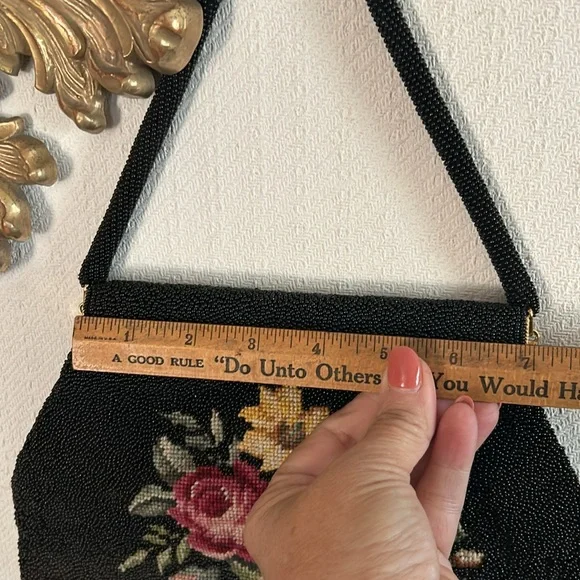 Vintage Hand Beaded Floral Needlepoint Handbag - Picture 11 of 13